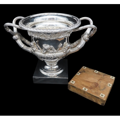 2439 - A GEORGE V SILVER MODEL OF THE WARWICK VASEby Walker & Hall, Sheffield 1914, of typical form, th... 