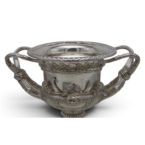 2439 - A GEORGE V SILVER MODEL OF THE WARWICK VASEby Walker & Hall, Sheffield 1914, of typical form, th... 