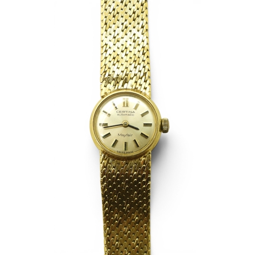 An 18ct gold ladies Certina Mayfair Automatic wristwatch with integral strap, length 19.3cm, weight including mechanism 39.6gms