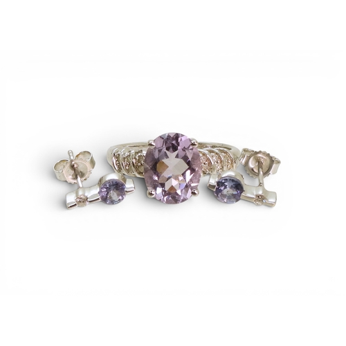 A 9ct white gold QVC branded Rose De France amethyst and diamond ring ...