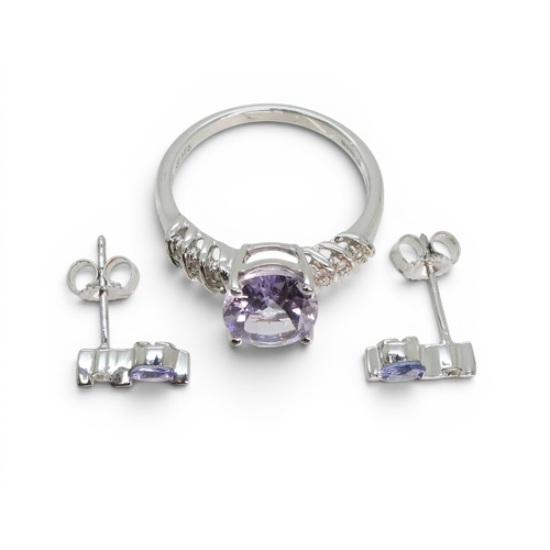 A 9ct white gold QVC branded Rose De France amethyst and diamond ring ...