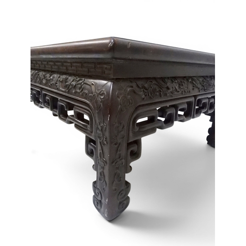 2005 - A LATE 19TH CENTURY CHINESE ROSEWOOD FRAMED OPIUM/COFFEE TABLE with rectangular marble inset top ove... 