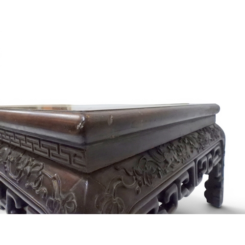 2005 - A LATE 19TH CENTURY CHINESE ROSEWOOD FRAMED OPIUM/COFFEE TABLE with rectangular marble inset top ove... 
