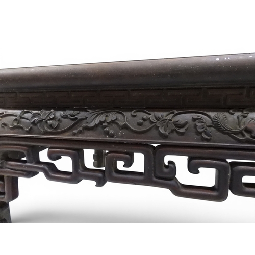 2005 - A LATE 19TH CENTURY CHINESE ROSEWOOD FRAMED OPIUM/COFFEE TABLE with rectangular marble inset top ove... 