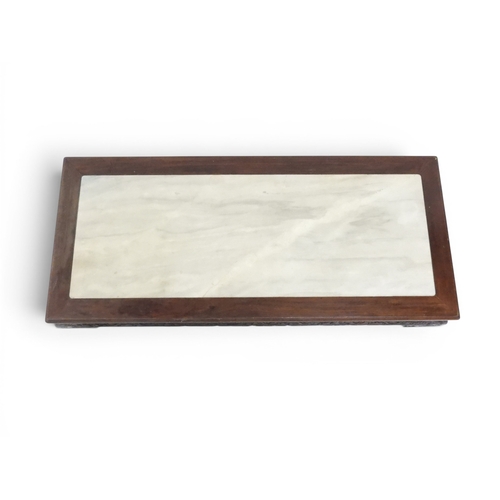 2005 - A LATE 19TH CENTURY CHINESE ROSEWOOD FRAMED OPIUM/COFFEE TABLE with rectangular marble inset top ove... 