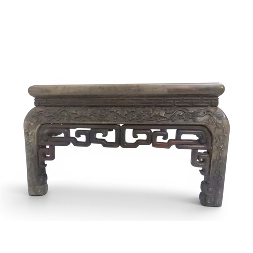 2005 - A LATE 19TH CENTURY CHINESE ROSEWOOD FRAMED OPIUM/COFFEE TABLE with rectangular marble inset top ove... 
