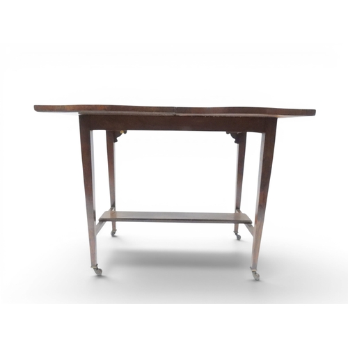 2016 - A VICTORIAN ROSEWOOD AND SATINWOOD INLAID FOLD-OVER CARD TABLE&nbsp;shaped top concealing baize line... 