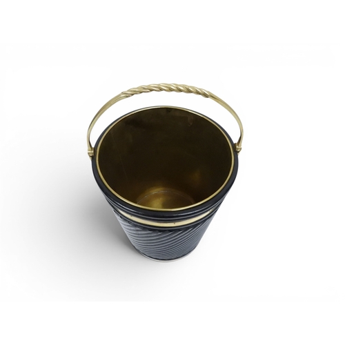 2017 - A LARGE REPRODUCTION GEORGIAN IRISH STYLE BRASS BOUND PEAT BUCKETwith brass swing handle and removab... 