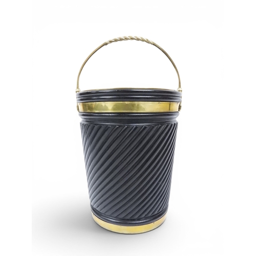 2017 - A LARGE REPRODUCTION GEORGIAN IRISH STYLE BRASS BOUND PEAT BUCKETwith brass swing handle and removab... 