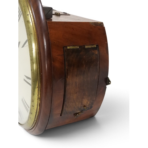 2019 - A 19TH CENTURY MAHOGANY CASED HICK, YORK FUSEE STATION STYLE WALL CLOCK with white painted dial bear... 