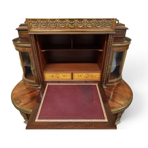 2015 - A 20TH CENTURY ORMOLU MOUNTED WALNUT VENEERED LOUIS XVI STYLE LADIES WRITING DESK with pierced galle... 
