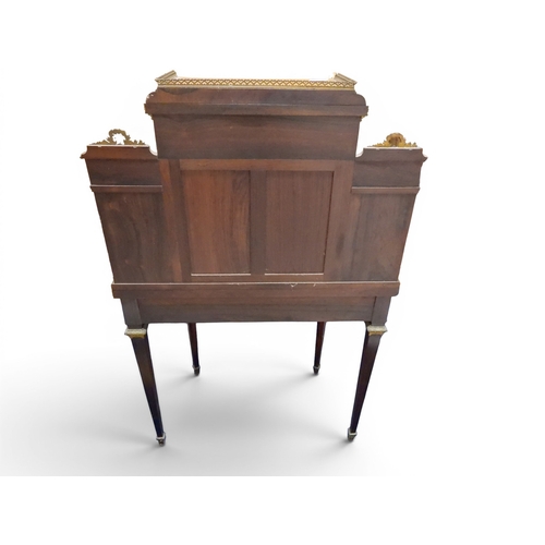 2015 - A 20TH CENTURY ORMOLU MOUNTED WALNUT VENEERED LOUIS XVI STYLE LADIES WRITING DESK with pierced galle... 