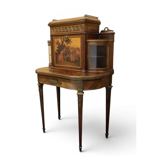 2015 - A 20TH CENTURY ORMOLU MOUNTED WALNUT VENEERED LOUIS XVI STYLE LADIES WRITING DESK with pierced galle... 