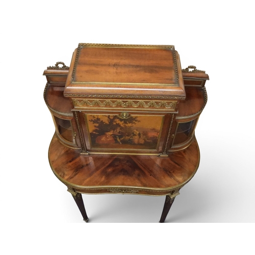 2015 - A 20TH CENTURY ORMOLU MOUNTED WALNUT VENEERED LOUIS XVI STYLE LADIES WRITING DESK with pierced galle... 