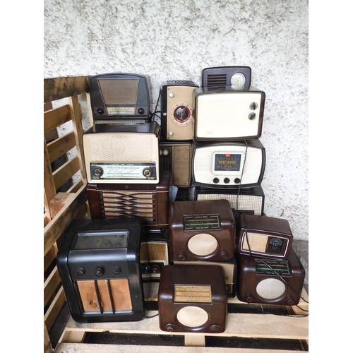 624 - Vintage Radios - A lot of approximately 24 Bakelite/plastic cased, mid 19th century, valve radios, i... 