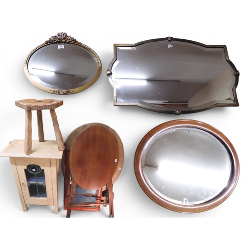 38 - A mixed lot to include Arts & Crafts style cabinet with leaded glass door, two assorted folding ... 