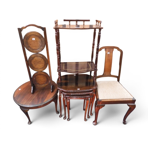 46 - A mixed lot to include oak three tier oak folding cake stand, circular topped occasional table, smal... 