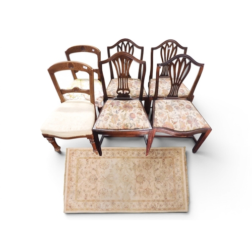 49 - A mixed lot to include set of three 19th mahogany dining chairs with fret cut splats, another simila... 