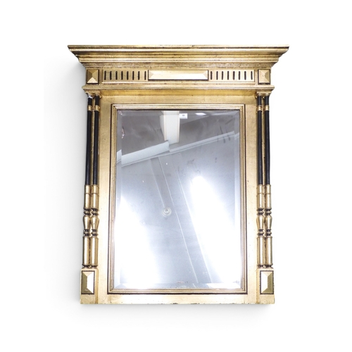 55 - A 20th century Regency style gilt framed peer mirror with architectural cornice surmount over rectan... 