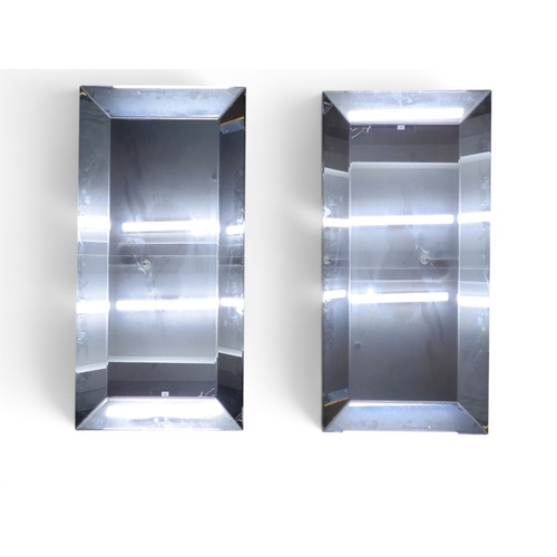 59 - A pair of large contemporary modernist rectangular bevelled glass wall mirrors with bevelled glass m... 