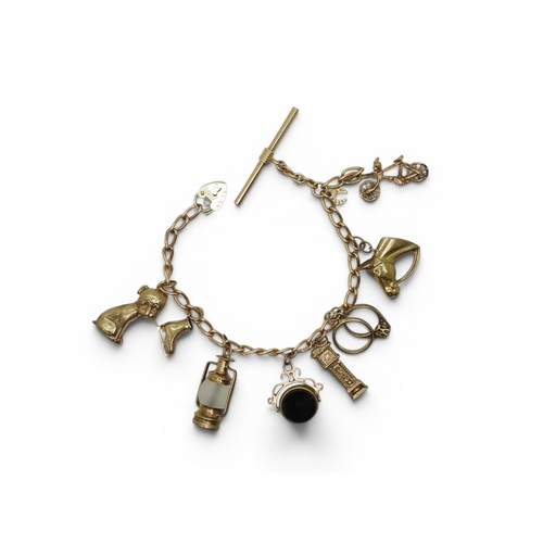 701 - A 9ct gold charm bracelet to include a 9ct Bonzo Dog charm, a horses head and a further 6 9ct charms... 