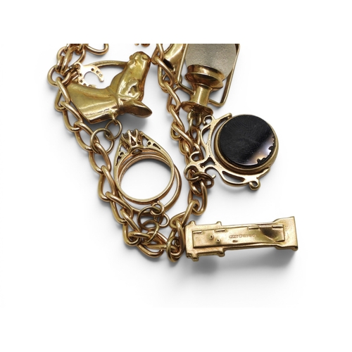 701 - A 9ct gold charm bracelet to include a 9ct Bonzo Dog charm, a horses head and a further 6 9ct charms... 