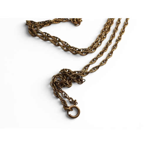 705 - A 9ct gold (af) bangle, a 56cm 9ct gold rope chain, and two 9ct brooches, set with pearl and garnet,... 