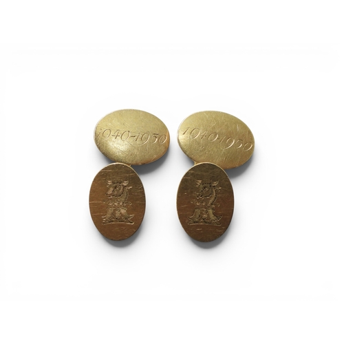 711 - *WITHDRAWN* A pair of 9ct gold Heraldic cufflinks, hand engraved with a bull's head and dates 1940 -... 