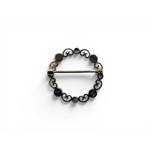 717 - A 9ct gold pearl and sapphire brooch by Cropp & Farr, two 9ct gold chains one with an amethyst p... 
