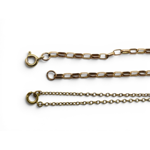 717 - A 9ct gold pearl and sapphire brooch by Cropp & Farr, two 9ct gold chains one with an amethyst p... 