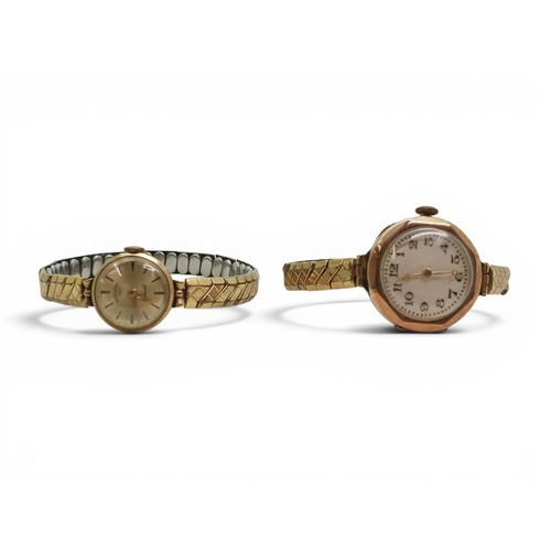 721 - Two 9ct cased ladies watches, a Rotary and a Herald, weight together with mechanisms and gold plated... 