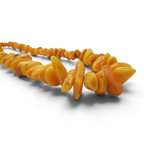 730 - A very large statement yellow amber coloured tumbled bead necklace, tapering in size from approx 2cm... 