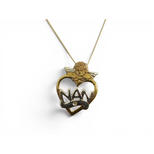 732 - A 9ct gold Nan pendant together with a collection of gold and yellow metal earrings, a mourning broo... 