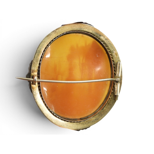 733 - Two 9ct gold cameo brooches with similar earrings, weight combined 15.7gms, together with a yellow m... 