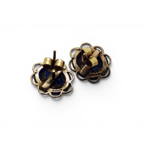 739 - A string of lapis lazuli beads with a 9ct gold clasp, together with a pair of matching earrings.