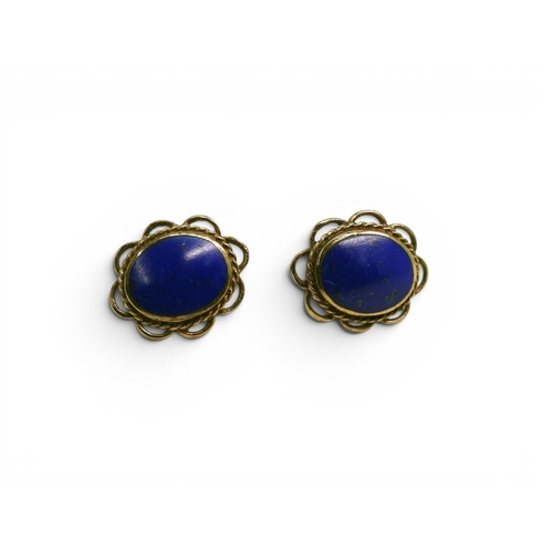 739 - A string of lapis lazuli beads with a 9ct gold clasp, together with a pair of matching earrings.