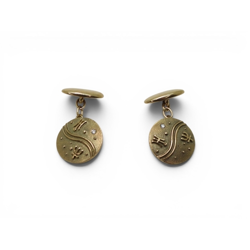 740 - A pair of 9ct gold Ola Gorie Millennium limited edition celestial cufflinks, set with diamond accent... 