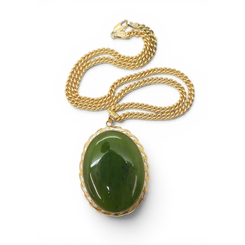 745 - A 9ct gold Italian made UnoAErre 40cm curb chain, weight 14.6gms, together with a 14k gold green har... 