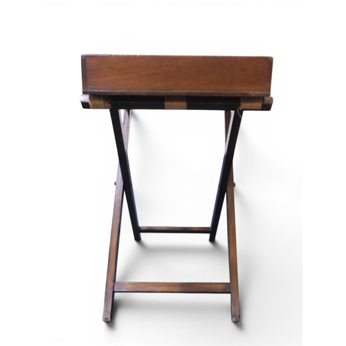 2045A - A 19TH CENTURY MAHOGANY BUTLERS TRAY ON STAND&nbsp;rectangular tray with shaped gallery with pierced... 