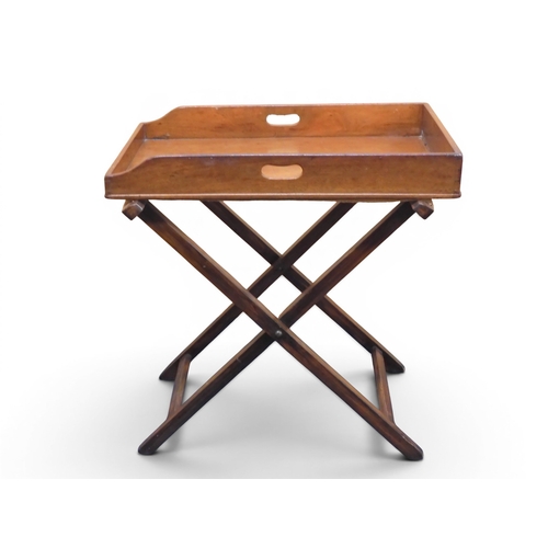 2045A - A 19TH CENTURY MAHOGANY BUTLERS TRAY ON STAND&nbsp;rectangular tray with shaped gallery with pierced... 