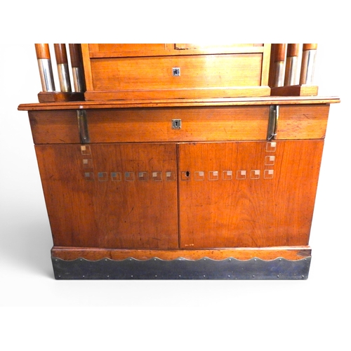 2010A - AN IMPRESSIVE EARLY 20TH CENTURY CONTINENTAL BLONDE OAK ARTS & CRAFTS DISPLAY CABINETsurmounted ... 