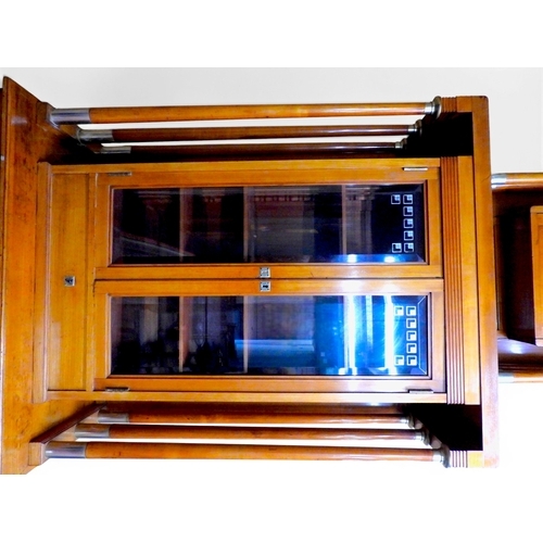 2010A - AN IMPRESSIVE EARLY 20TH CENTURY CONTINENTAL BLONDE OAK ARTS & CRAFTS DISPLAY CABINETsurmounted ... 