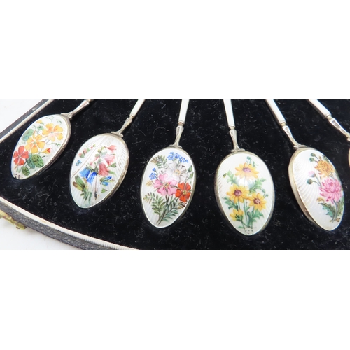 905 - A cased set of guilloche enamel silver teaspoons, by Deakin & Francis, Birmingham 1919 decorated... 