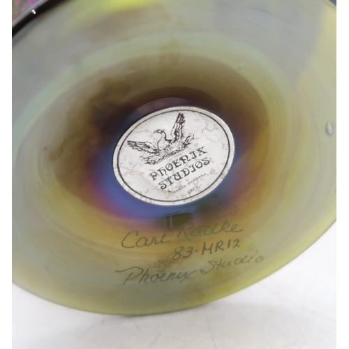 2200 - CARL RADKE PHOENIX STUDIOS, SANTA BARBARAAn iridescent glass footed bowl, signed to base, dated 83 a... 