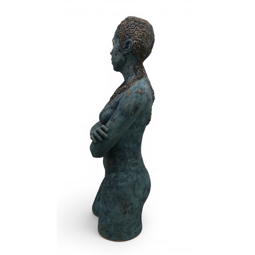2214 - FRANCES CLARK (SCOTTISH 20THC) - WARRIOR GODDESSceramic bisque fired sculpture of a woman with barna... 