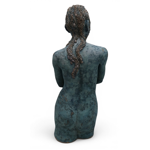 2214 - FRANCES CLARK (SCOTTISH 20THC) - WARRIOR GODDESSceramic bisque fired sculpture of a woman with barna... 