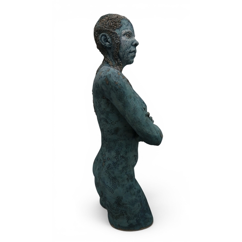 2214 - FRANCES CLARK (SCOTTISH 20THC) - WARRIOR GODDESSceramic bisque fired sculpture of a woman with barna... 