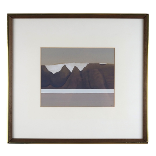 2944 - BET LOW RSA RSW RGI (SCOTTISH 1924-2007)RHUM FROM LAIG SANDS (1983)Gouache and watercolour on brown ... 