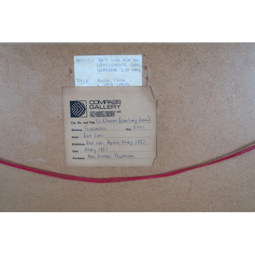 2944 - BET LOW RSA RSW RGI (SCOTTISH 1924-2007)RHUM FROM LAIG SANDS (1983)Gouache and watercolour on brown ... 