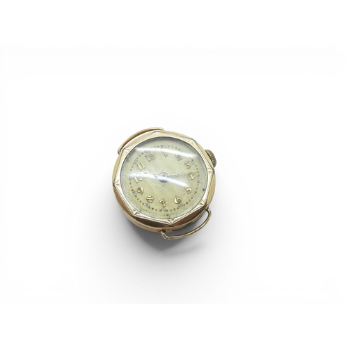 702 - A 9ct gold Record De Luxe, inner case with 9k Swiss Hallmarks, the 9ct strap made by JAM (J.A. Main ... 